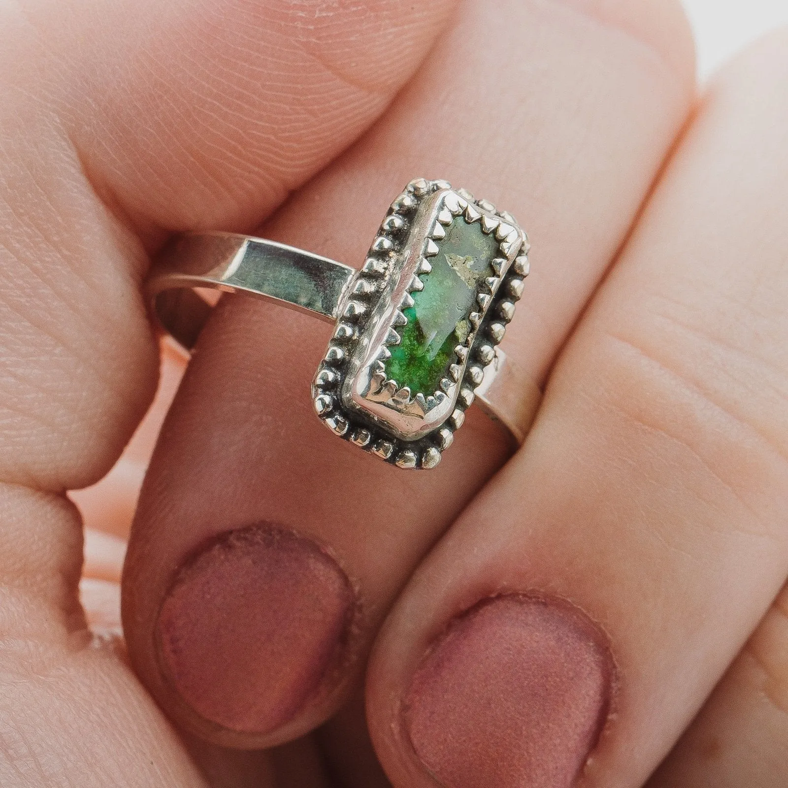 Size 10 Rectangle Green Royston Turquoise Gemstone Ring