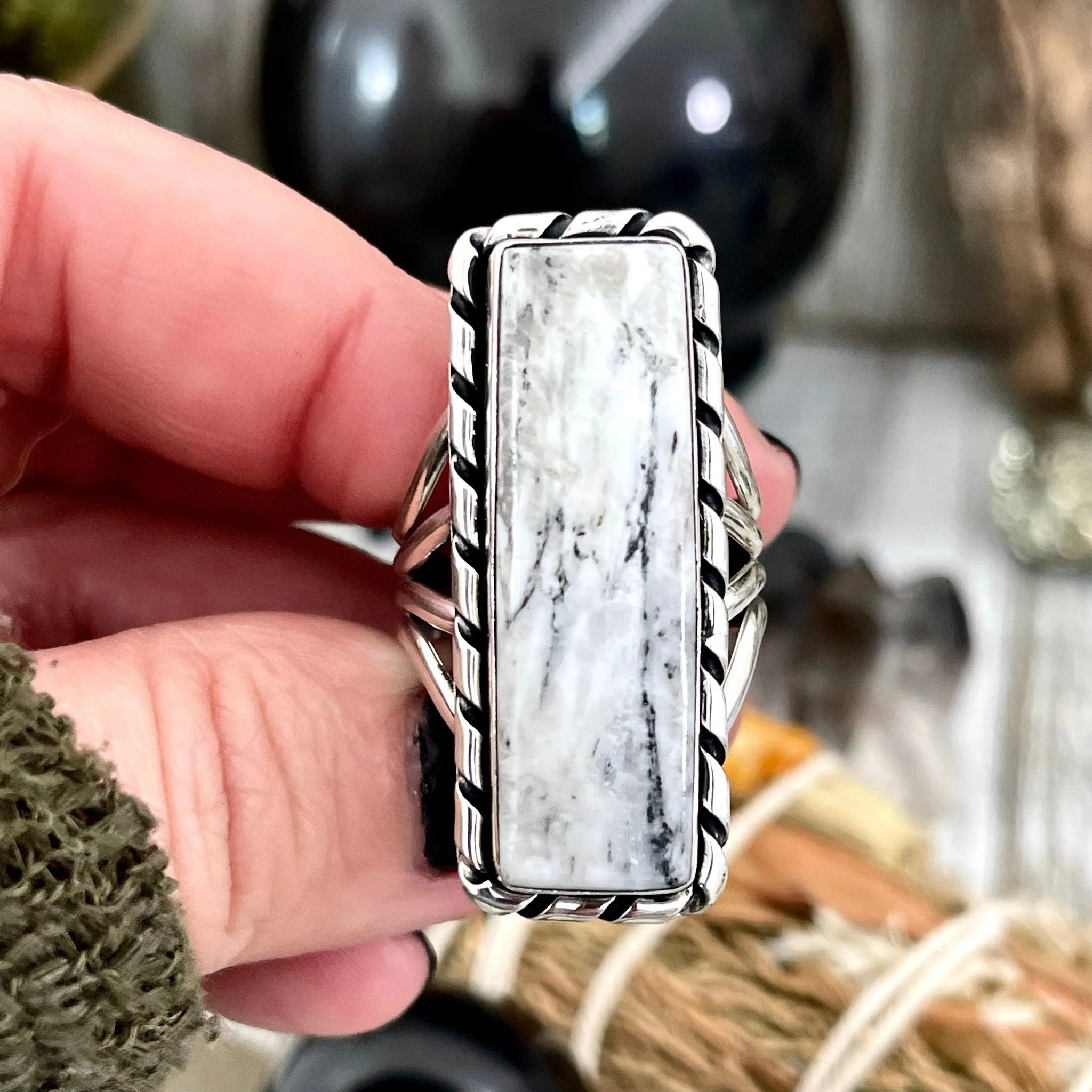 Size 10 Stunning White Buffalo Statement Ring Set in Sterling Silver / Curated by FOXLARK Collection