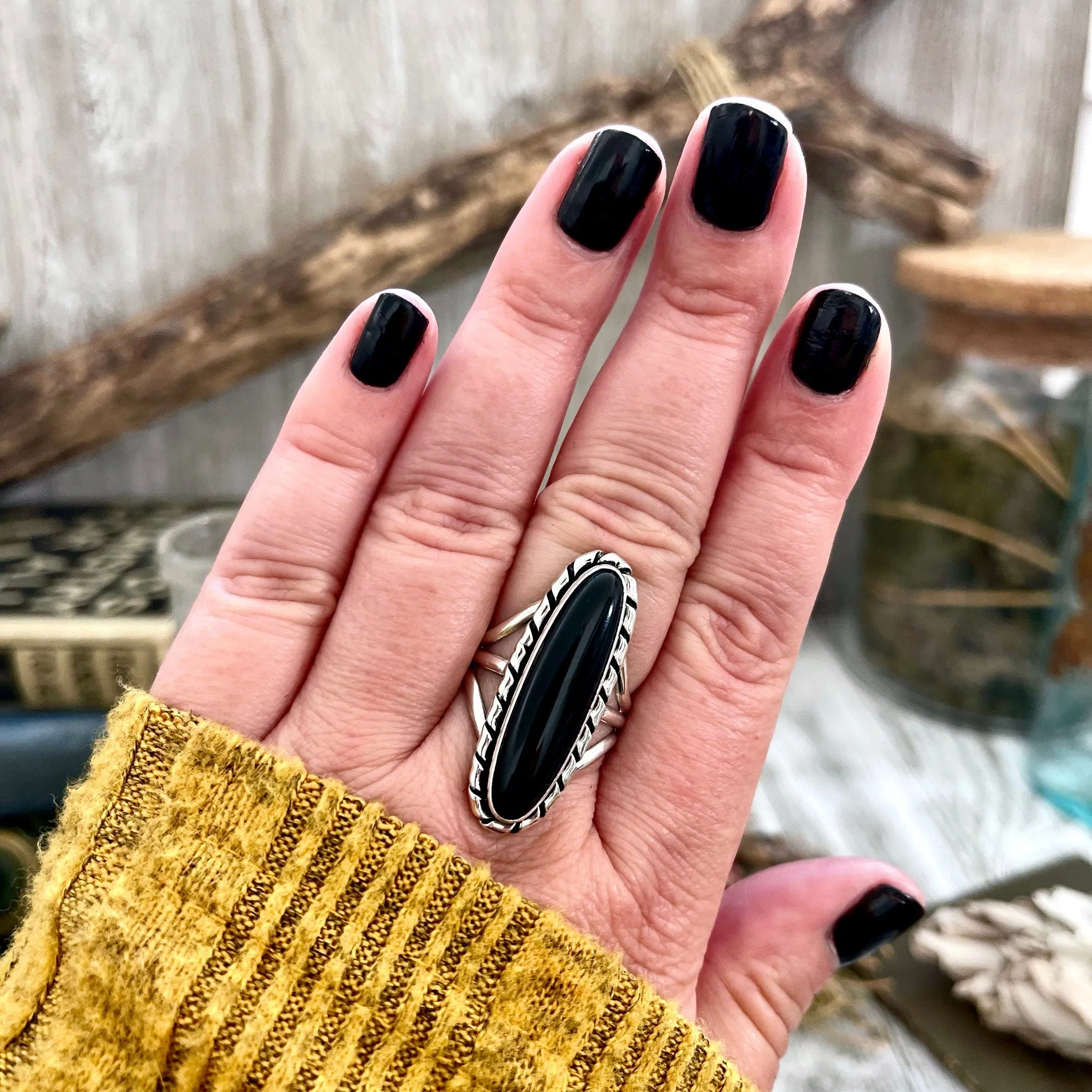 Size 7 8 9 Black Onyx Statement Ring Set in Sterling Silver / Curated by FOXLARK Collection