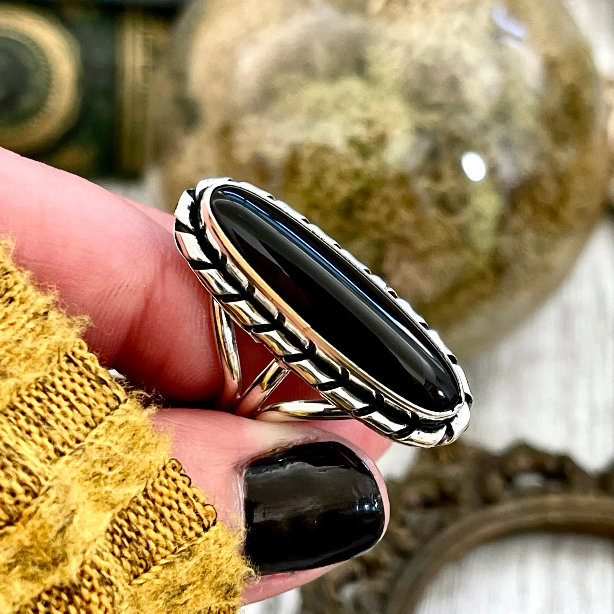 Size 7 8 9 Black Onyx Statement Ring Set in Sterling Silver / Curated by FOXLARK Collection