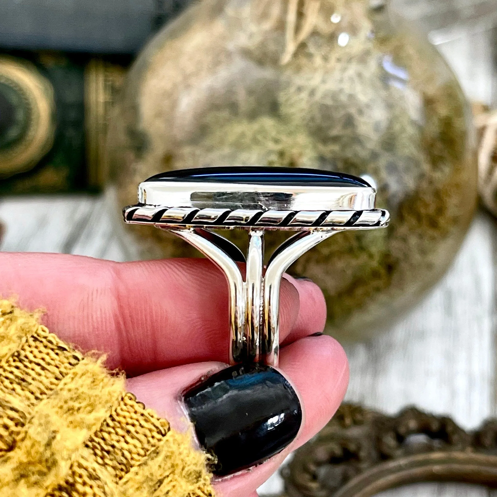 Size 7 8 9 Black Onyx Statement Ring Set in Sterling Silver / Curated by FOXLARK Collection