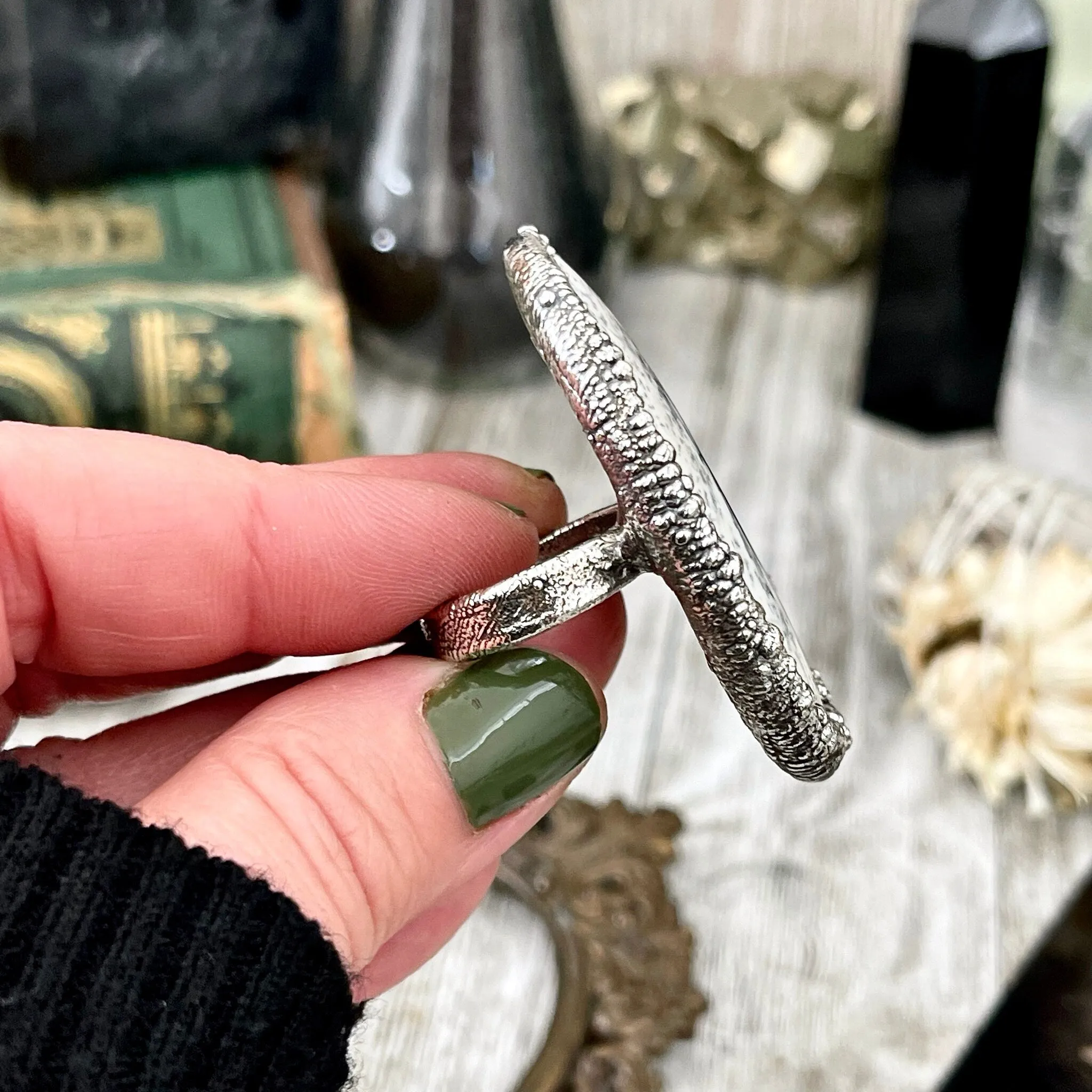 Size 7 Dendritic Agate Large Crystal Ring in Fine Silver /  Foxlark Collection - One of a Kind