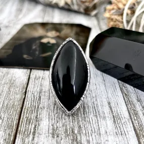 Size 7 Natural Black Onyx Ring in Fine Silver /  Large Crystal Ring  - Black Stone Ring - Silver Crystal Ring - Bohemian Jewelry Gemstone