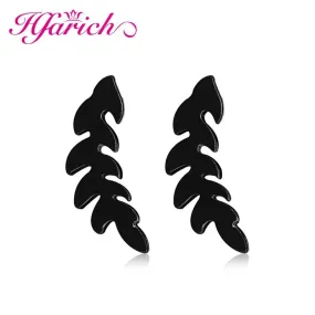 Small Black Punk Leaf Stud Earring Beautiful