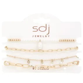 Sodajo Pearl Bead Oval Link Bracelet Set