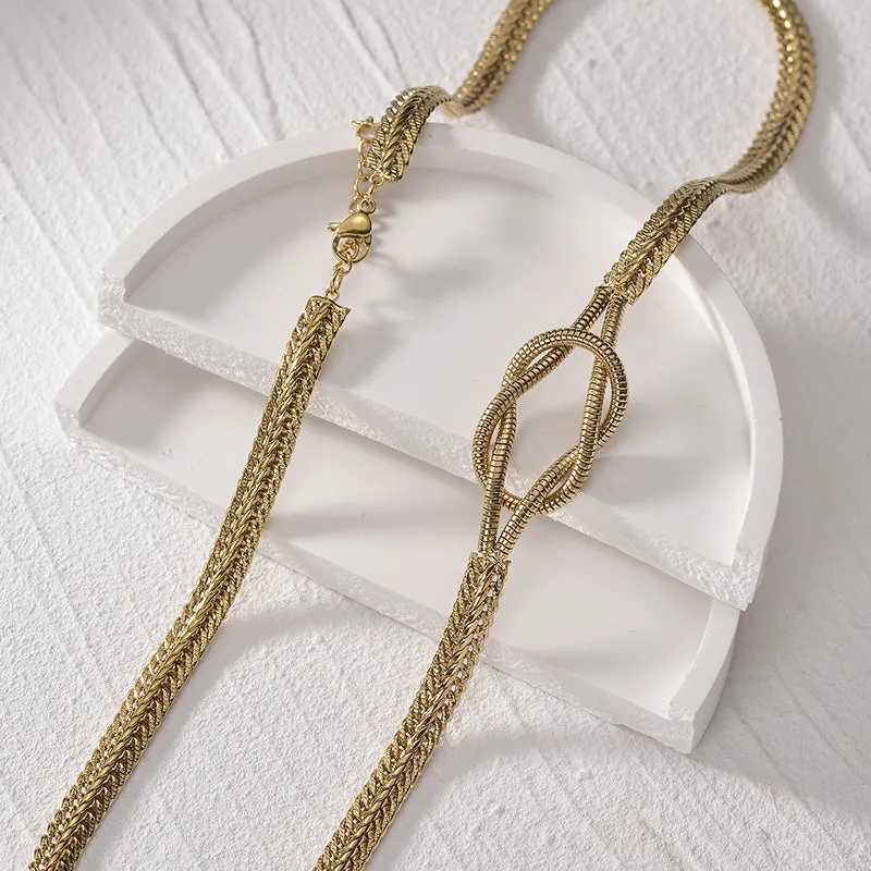 Stainless Steel 14K Gold Plated Knotted Thick Necklace Chain