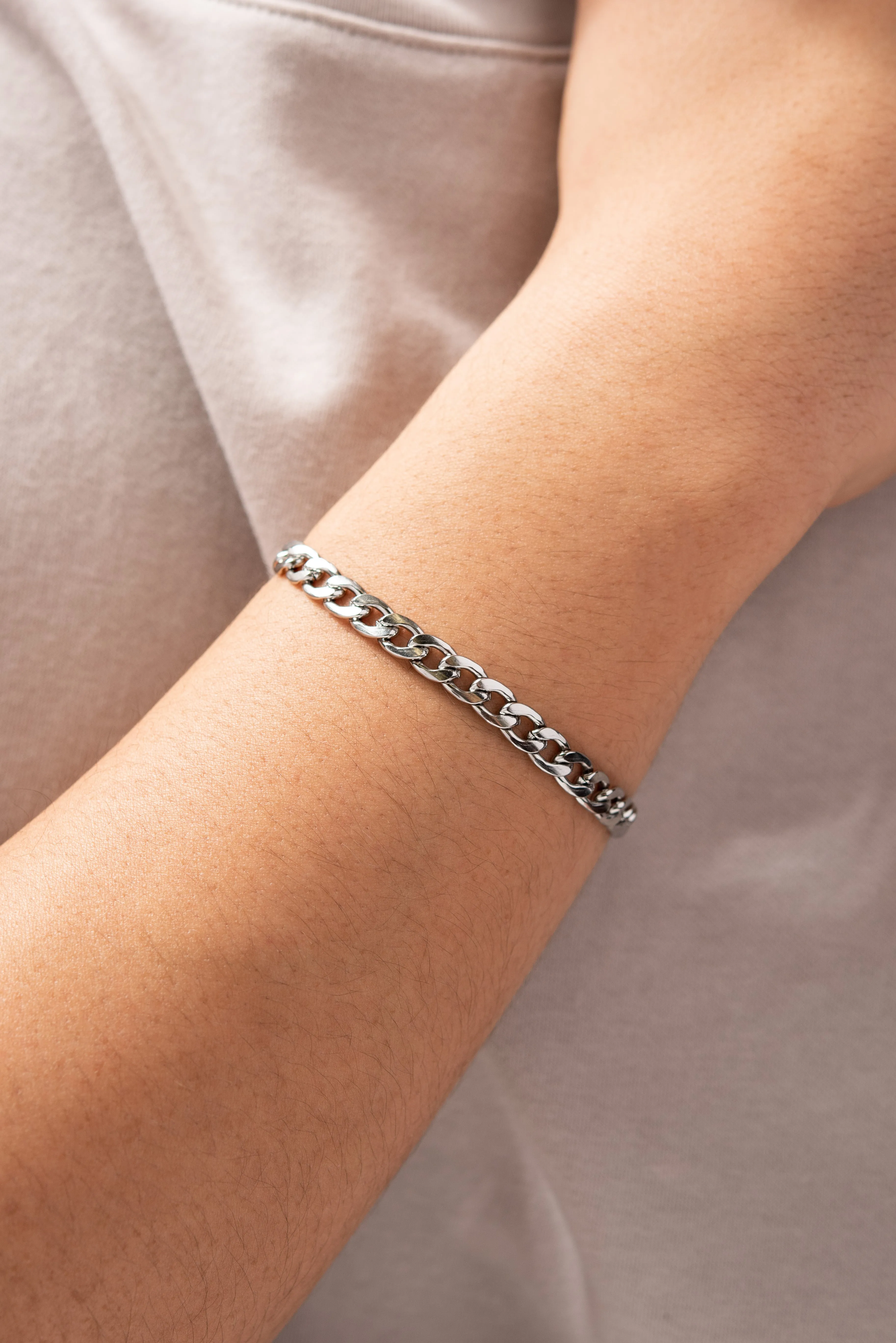 Stainless Steel Curb Chain Bracelet - Silver