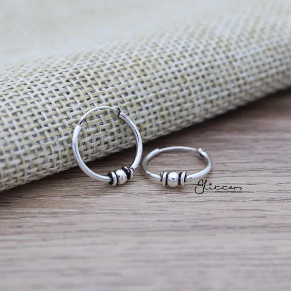 Sterling Silver Bali Hoop Sleeper Earrings - 14mm - SSE0305