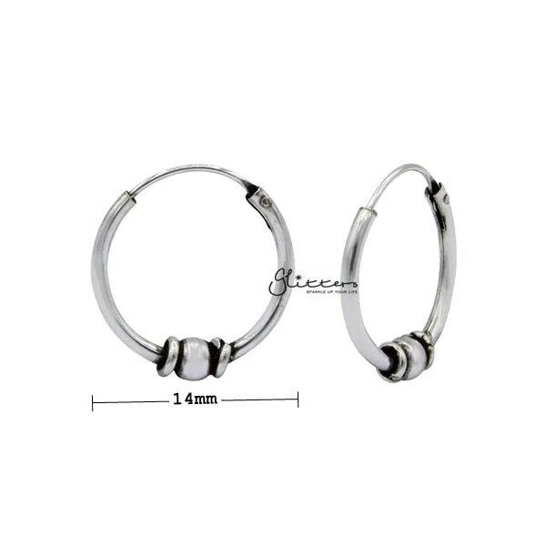 Sterling Silver Bali Hoop Sleeper Earrings - 14mm - SSE0305