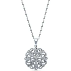 Sterling Silver CZ Flower Filigree Pendant