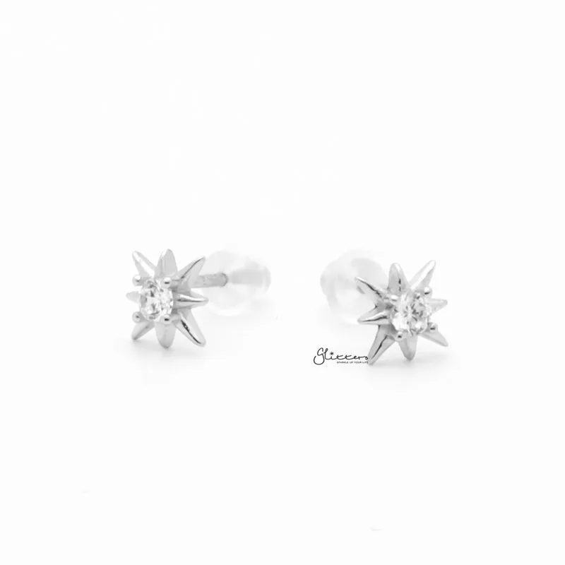 Sterling Silver CZ Star Stud Earrings - Silver