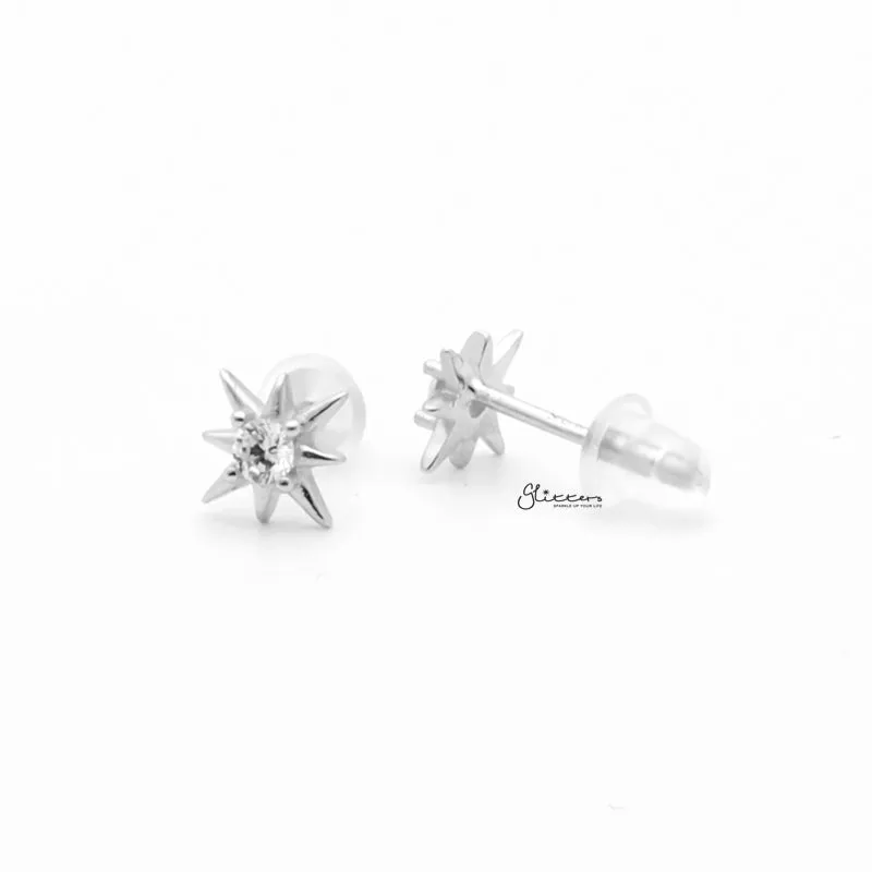 Sterling Silver CZ Star Stud Earrings - Silver