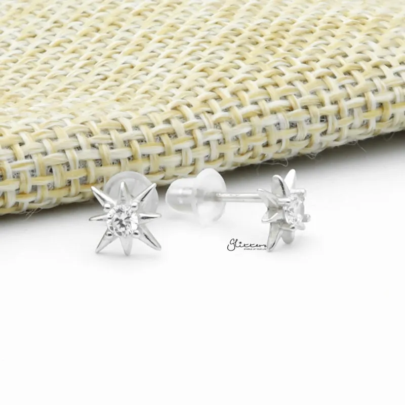 Sterling Silver CZ Star Stud Earrings - Silver