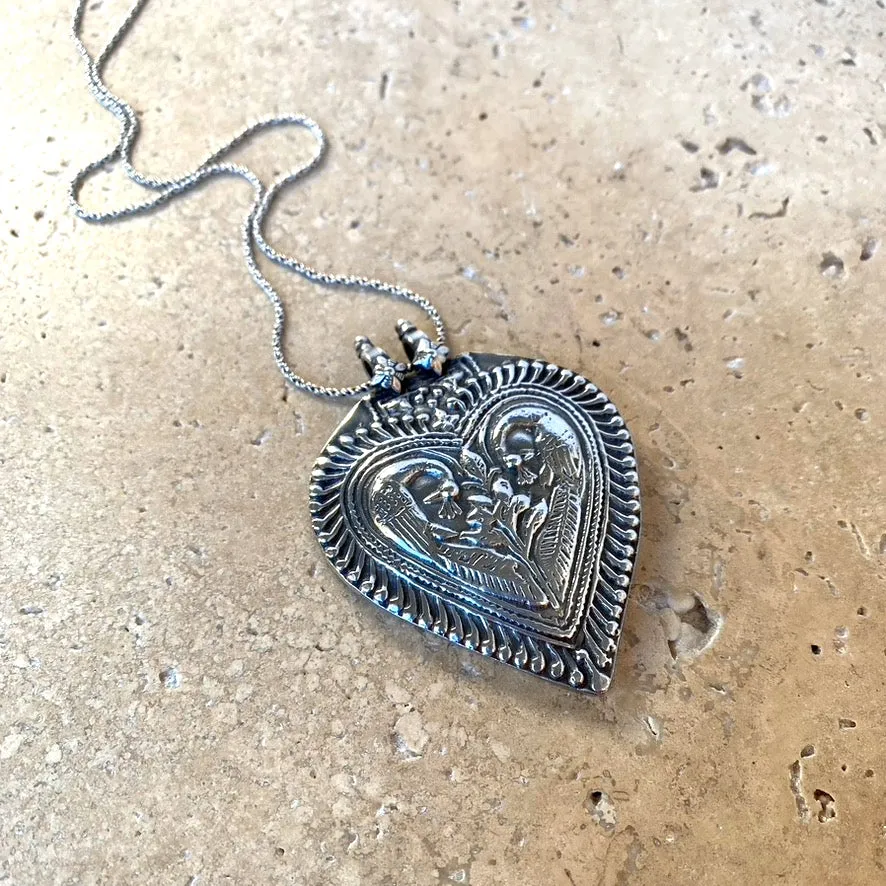 Sterling Silver Peacock Heart Pendant