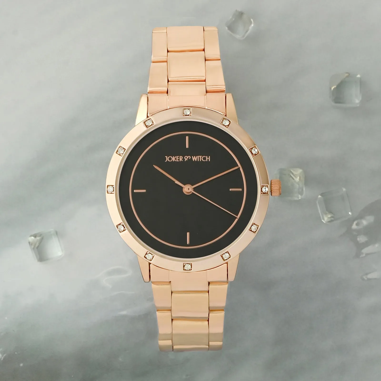 Sunset Black Dial Metallic Strap Watch