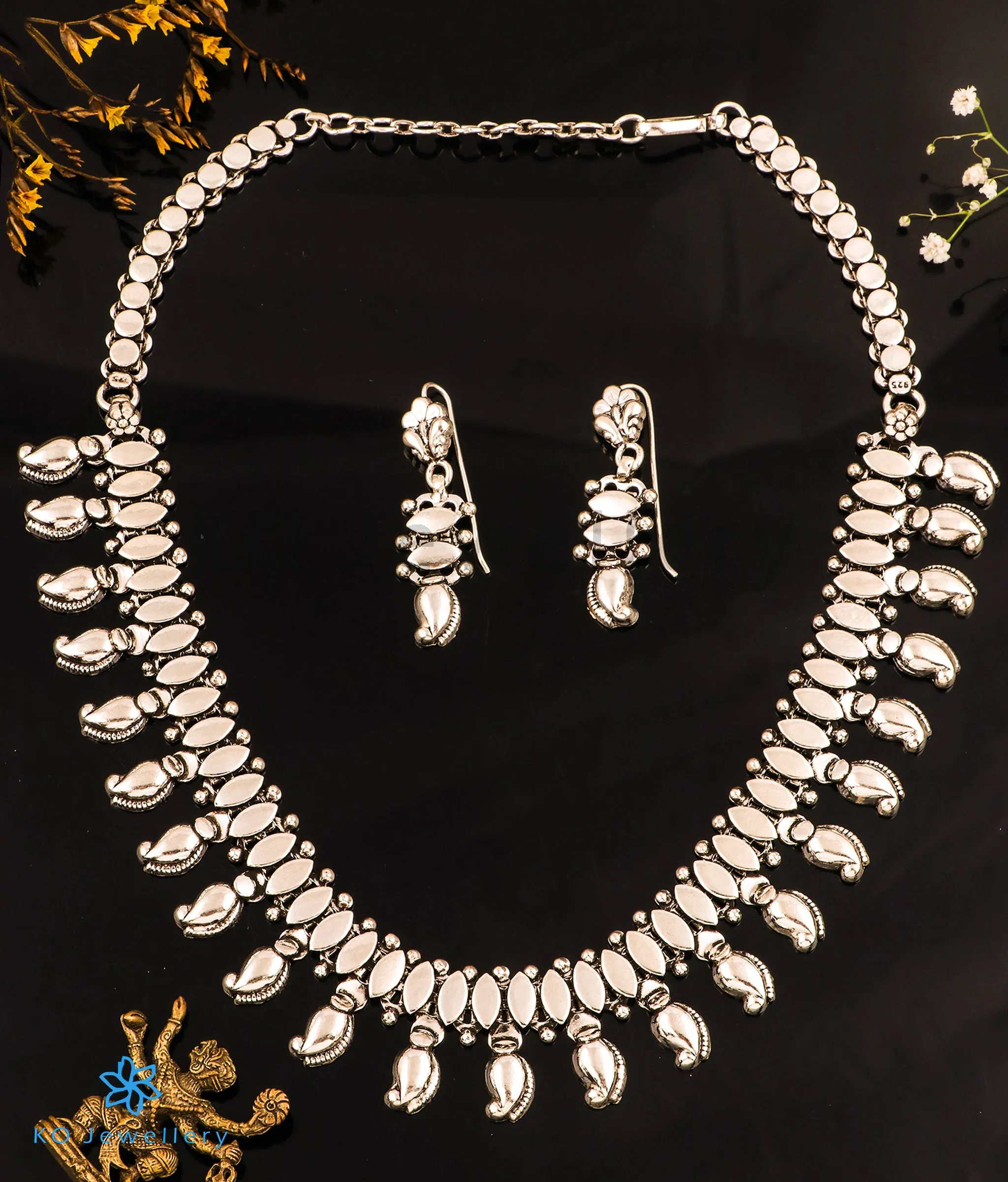 The Falak Silver Antique Paisley Necklace & Earrings