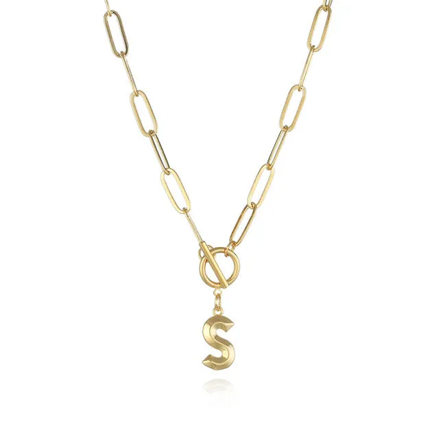 Toggle Clasp Initial/Letter Stainless Steel Chain Thick OT Buckle Necklace