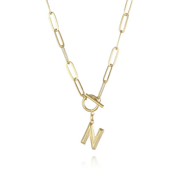 Toggle Clasp Initial/Letter Stainless Steel Chain Thick OT Buckle Necklace