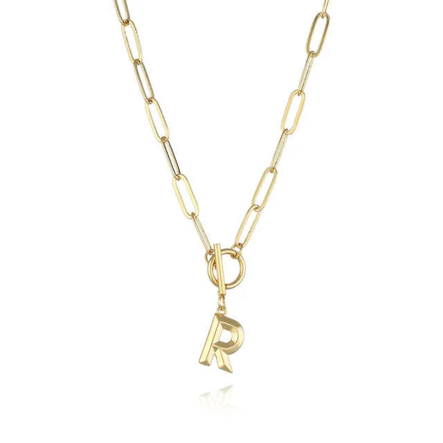 Toggle Clasp Initial/Letter Stainless Steel Chain Thick OT Buckle Necklace