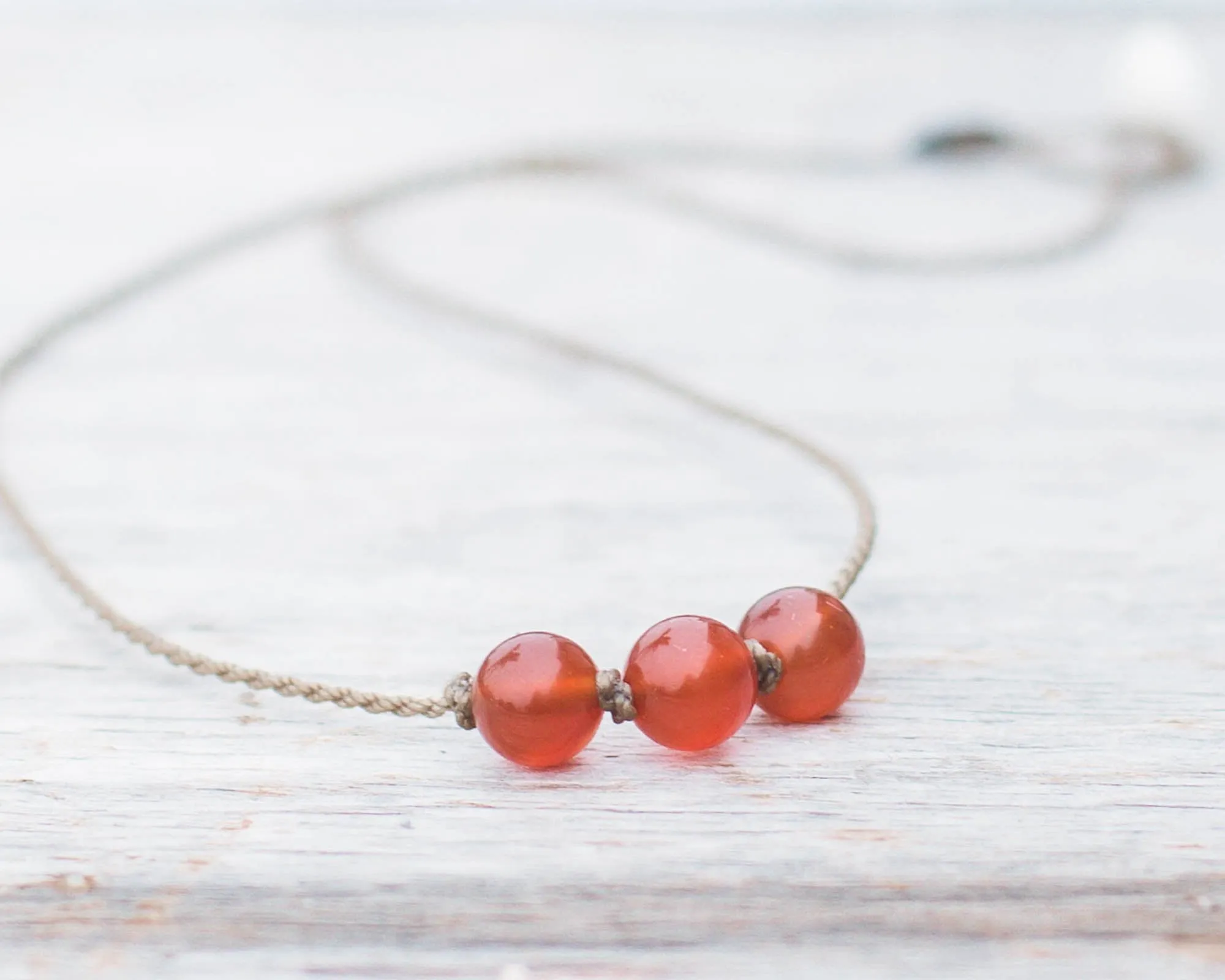 Triple Knotted Necklace-0590-Carnelian Round Medium