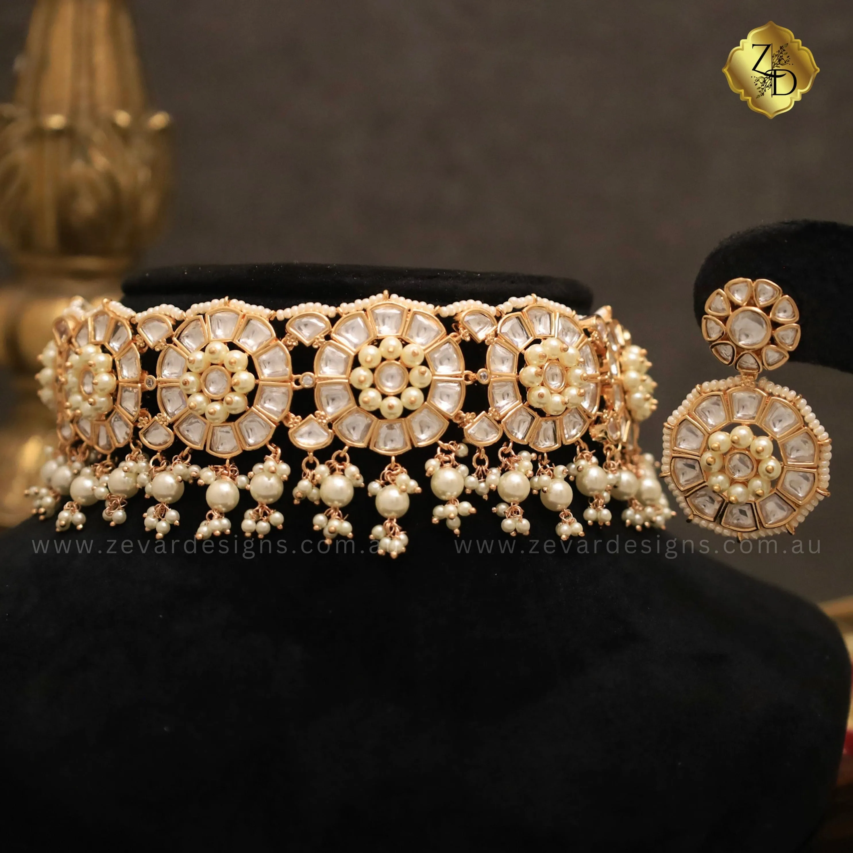 ‘Tyaani’ Inspired Kundan Polki Choker Set with Tikka -Pearls