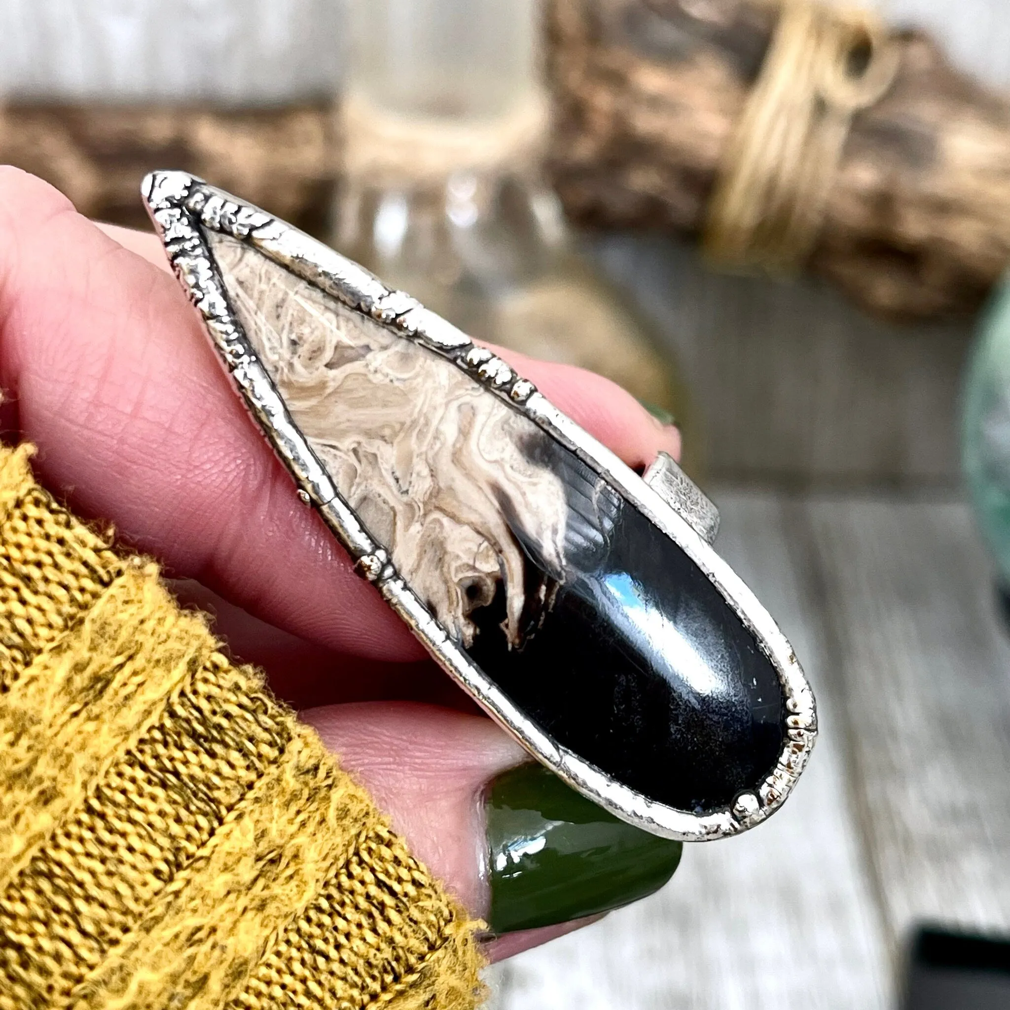 Unique Size 7 Large Fossilized Palm Root Statement Ring in Fine Silver / Foxlark Collection - One of a Kind