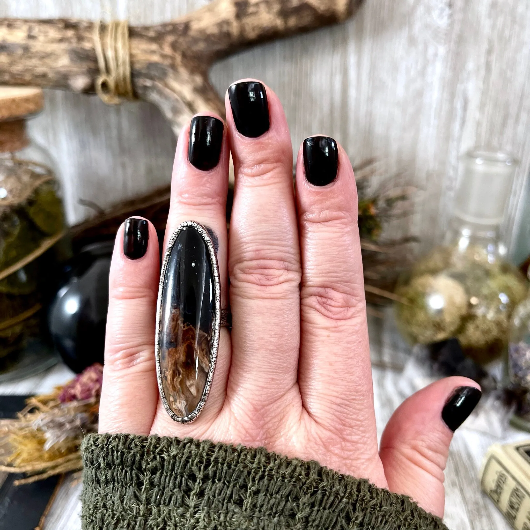 Unique Size 7 Large Fossilized Palm Root Statement Ring in Fine Silver / Foxlark Collection - One of a Kind