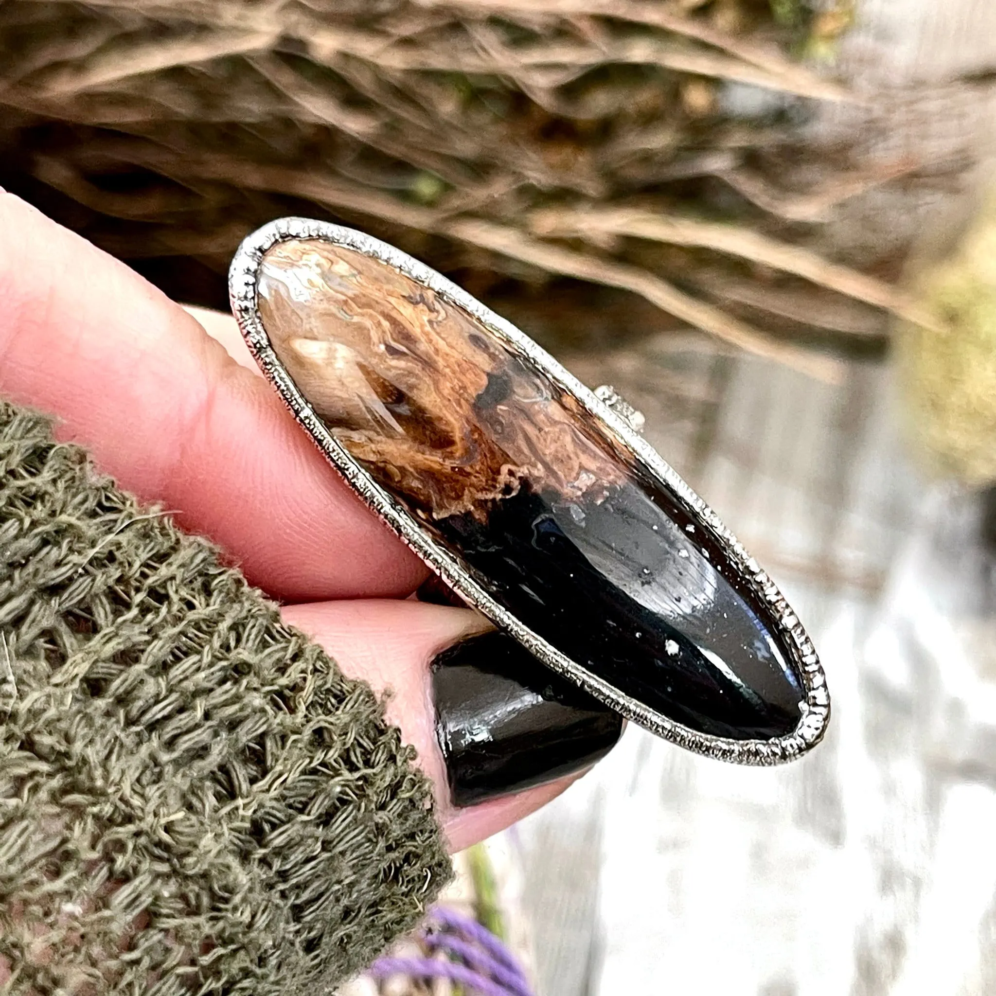 Unique Size 7 Large Fossilized Palm Root Statement Ring in Fine Silver / Foxlark Collection - One of a Kind