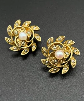 【USA輸入】ヴィンテージ LISNER リーフ パール イヤリング/Vintage LISNER Leaf Pearl Clip On Earrings