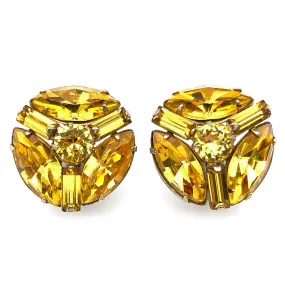 【USA輸入】ヴィンテージ イエロー ラインストーン イヤリング/Vintage Yellow Rhinestones Screw Back Earrings