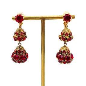 【USA輸入】ヴィンテージ ガーネットレッド  ビジューイヤリング/Vintage Garnet Red Bijou Clip On Earrings