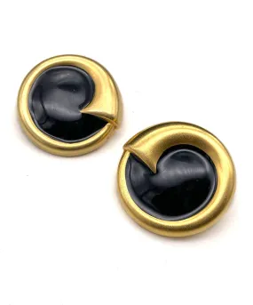 【USA輸入】ヴィンテージ ブラック サテンゴールド イヤリング/Vintage Black Satin Gold Clip On Earrings