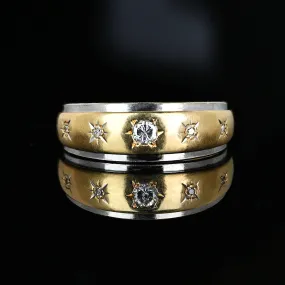 Vintage 14K Gold Star Engraved Diamond Ring Band