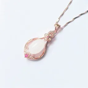 Water Drop Shaped Jade Pendant Rose Gold Color Necklace