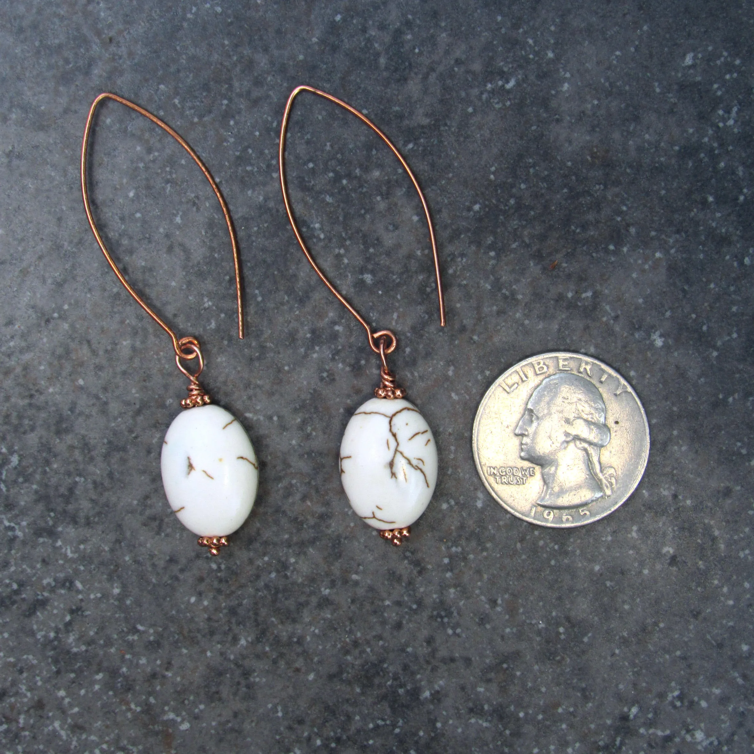 White turquoise Gemstone and copper earrings