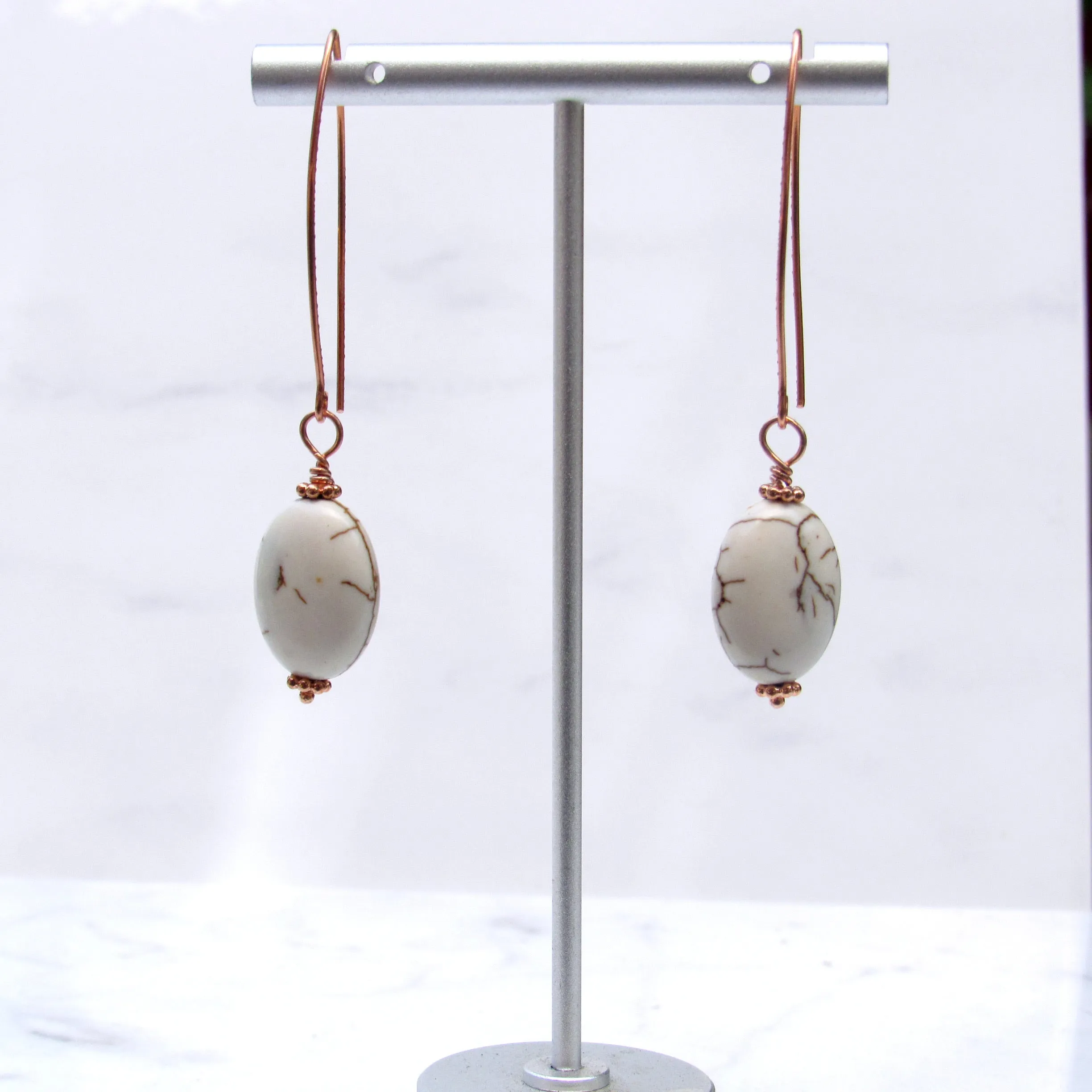 White turquoise Gemstone and copper earrings