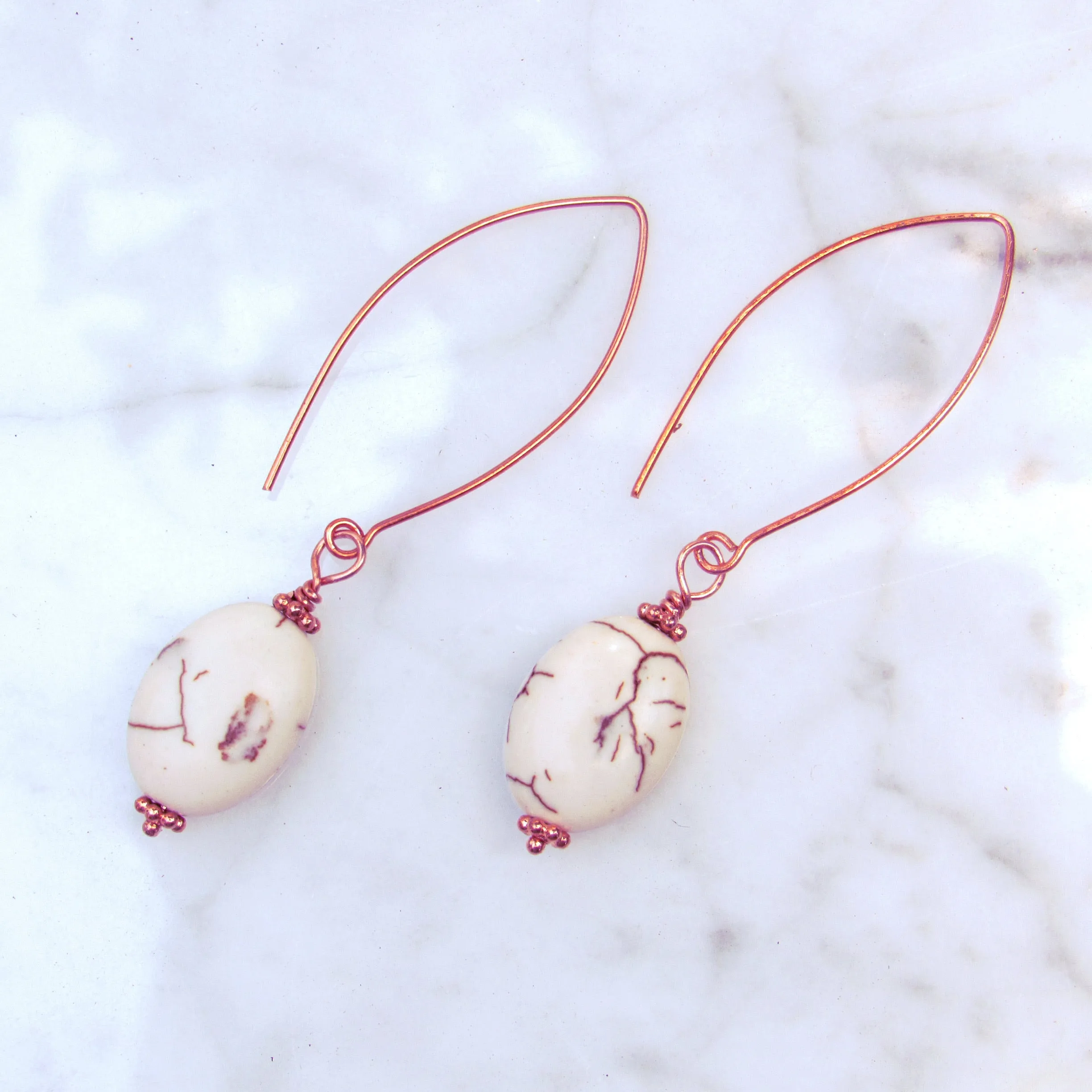 White turquoise Gemstone and copper earrings