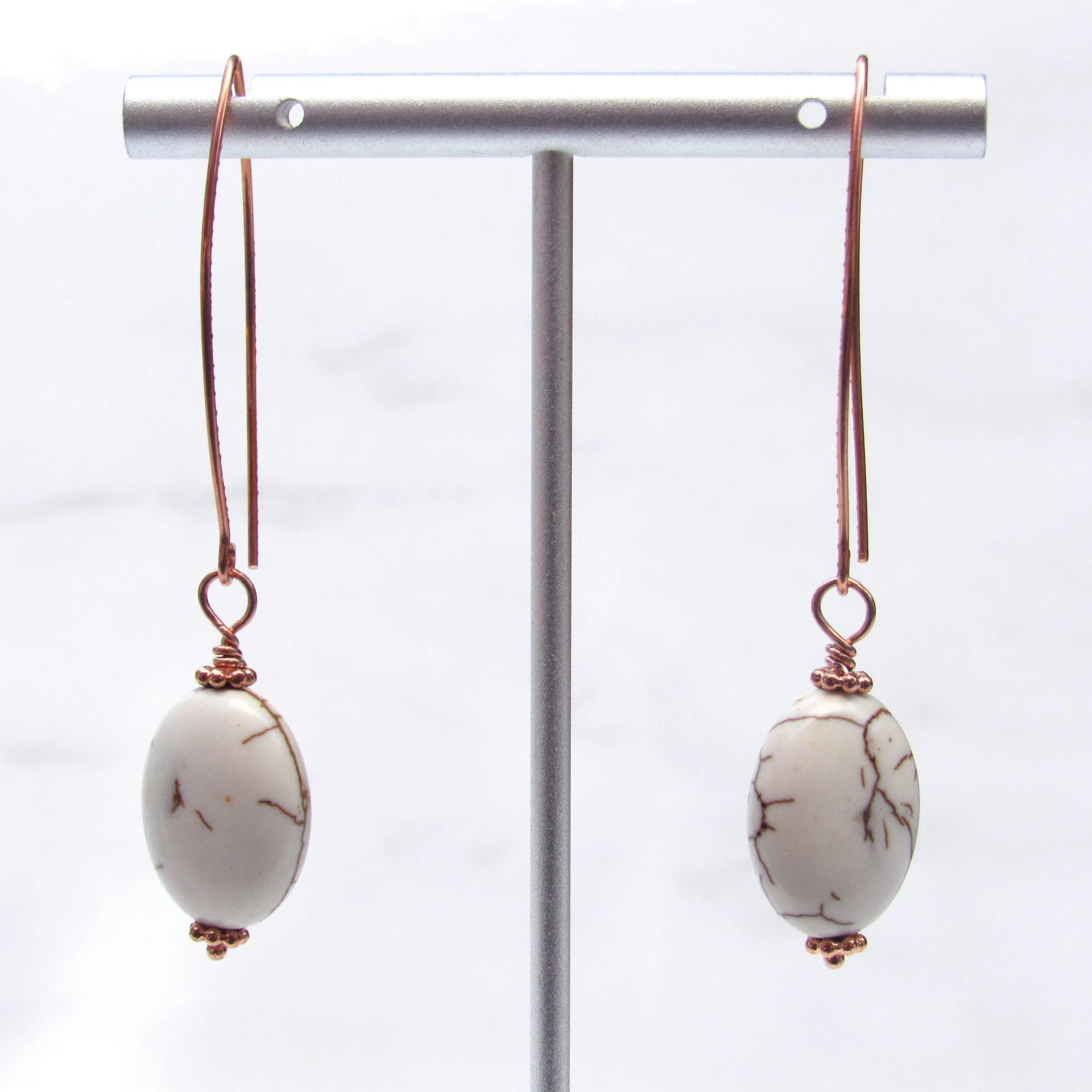 White turquoise Gemstone and copper earrings