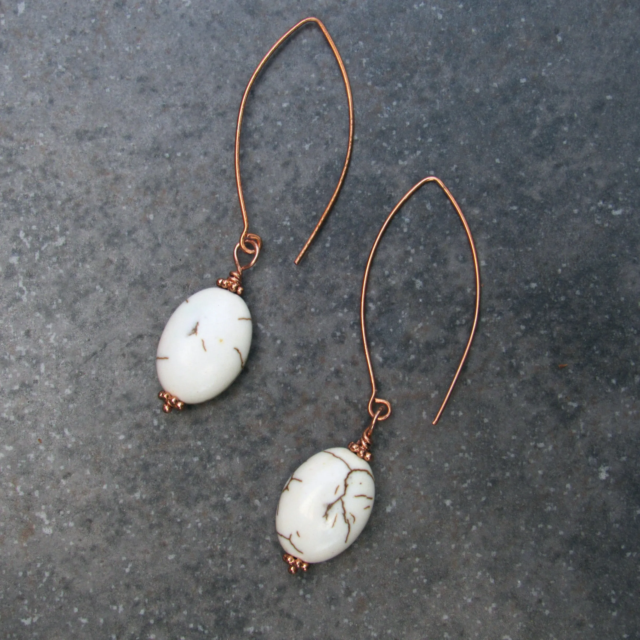 White turquoise Gemstone and copper earrings