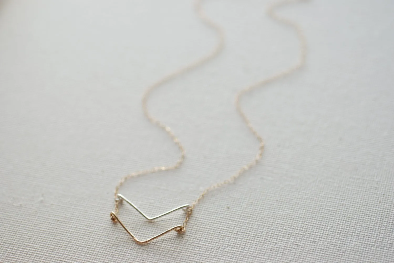 Wholesale Double Chevron Necklace, Sterling Silver and 14k gold Filled Chevron Charm,Chevron Necklace,Layer Arrow Necklace,Dainty Chevron Pendant