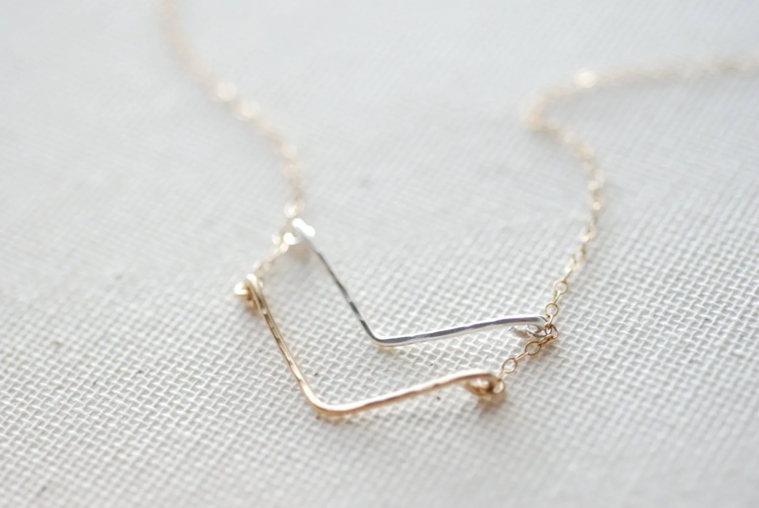 Wholesale Double Chevron Necklace, Sterling Silver and 14k gold Filled Chevron Charm,Chevron Necklace,Layer Arrow Necklace,Dainty Chevron Pendant