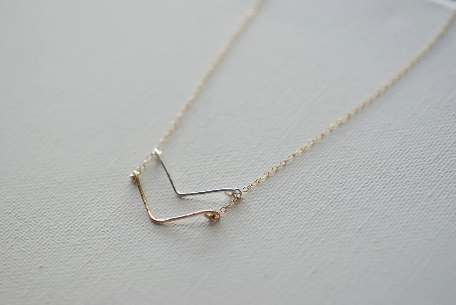 Wholesale Double Chevron Necklace, Sterling Silver and 14k gold Filled Chevron Charm,Chevron Necklace,Layer Arrow Necklace,Dainty Chevron Pendant