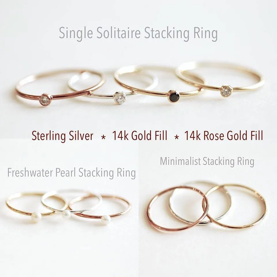 Wholesale Stacking Rings, Gold Filled, 925 Sterling Silver, Rose Gold Filled Rings, Pearl Ring, Minimalist, Thin Band, Stacking, Solitaire Rings