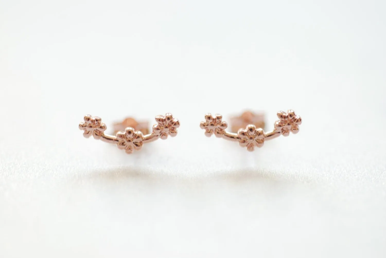 Wholesale Vermeil Rose Gold Flower Ear Climber earrings, Flower Ear Crawler, Cuff Earrings, Ear Pins, Ear Wrap Earrings, Ear Sweep, Earrings