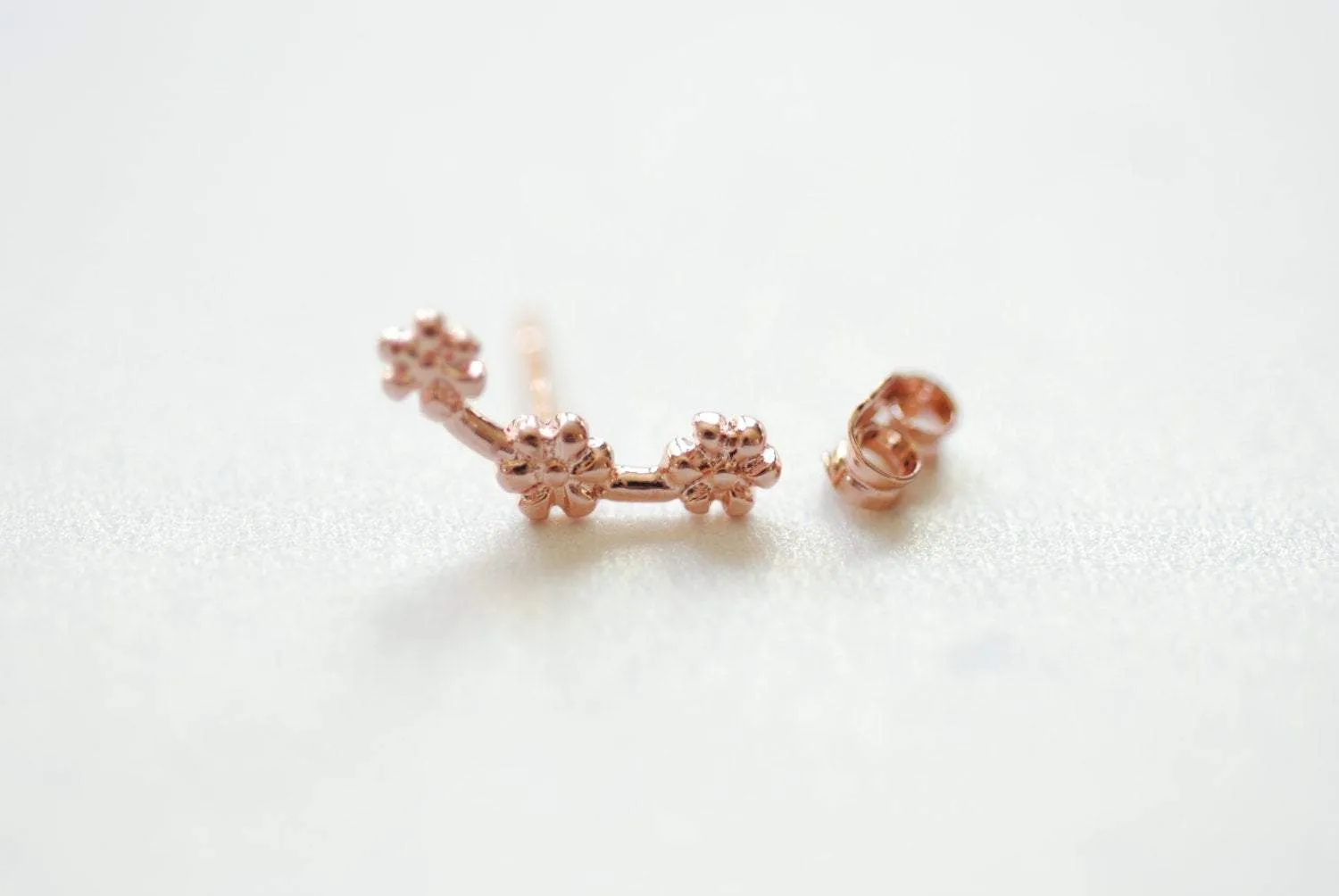 Wholesale Vermeil Rose Gold Flower Ear Climber earrings, Flower Ear Crawler, Cuff Earrings, Ear Pins, Ear Wrap Earrings, Ear Sweep, Earrings