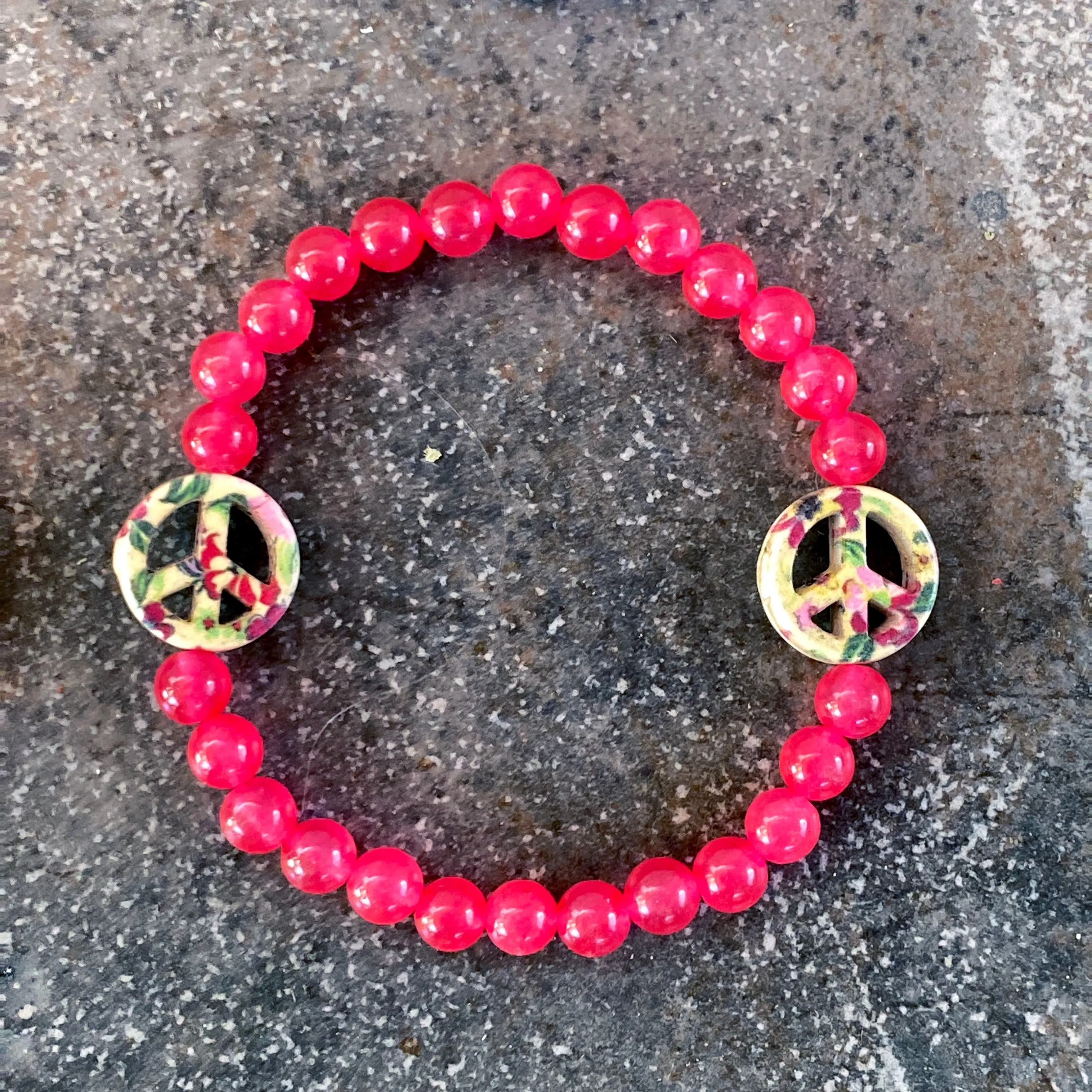 Women's Various Colored Jade Gemstone Peace Sign Bracelets