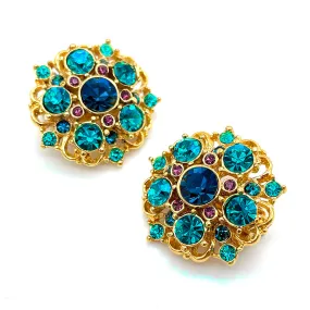 【フランス輸入】ヴィンテージ SPHINX ネオンブルー ビジュー イヤリング/Vintage SPHINX Neon Blue Bijou Clip On Earrings