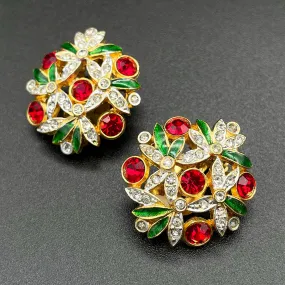 【フランス輸入】ヴィンテージ SPHINX フローラル エナメル ビジュー イヤリング/Vintage SPHINX Floral Enamel Bijou Clip On Earrings